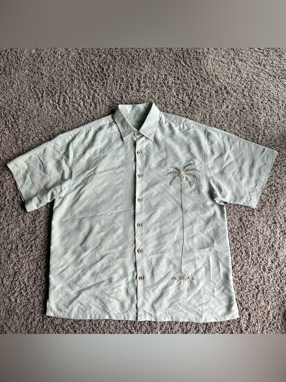Bamboo Cay Polo Mens Large Sage Green Modal Blend Tropical Palm Button Up Shirt